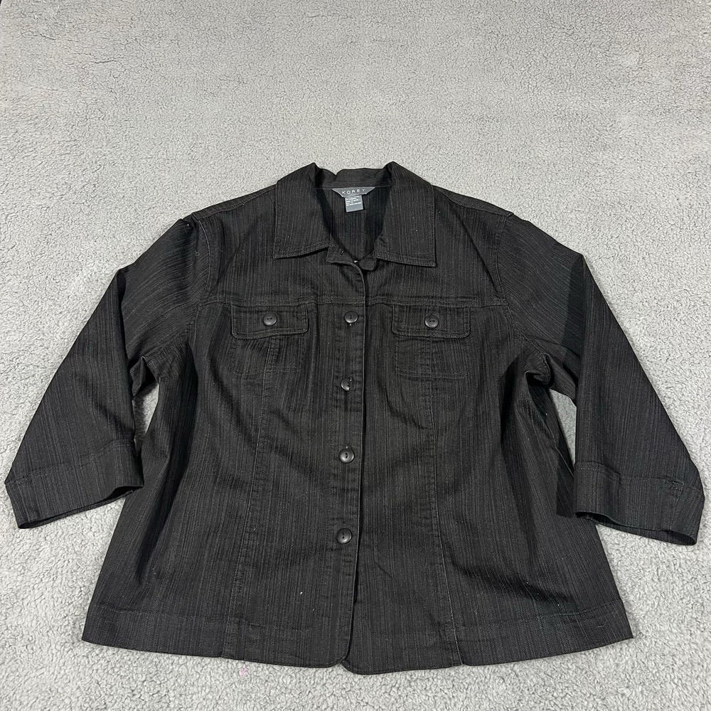 Koret Black Jean Jacket Women's Button Up 3/4 Sleeve Stretch Sz XL - Picture 2 of 10